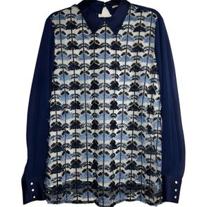 Serpil Top Womens 4 Blue Embroidered Floral Pattern Blouse